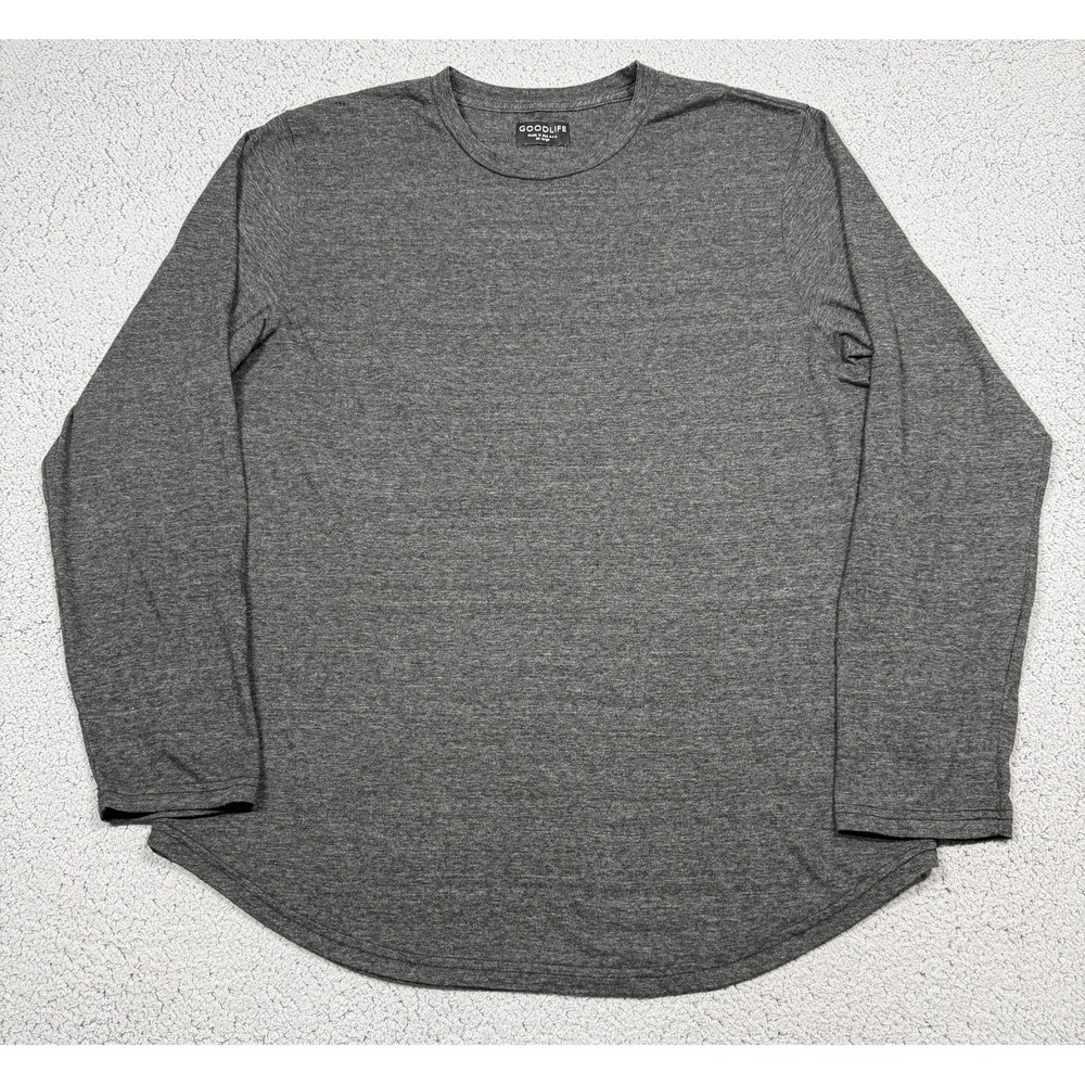 Goodlife Shirt Mens 2XL Gray Long Sleeve Curved Hem Tri-Blend Tee Made USA